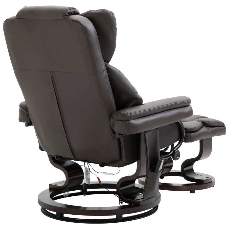 HOMCOM massagestoel met voetenbank relaxstoel kantelbaar tot 145° kunstleer bruin 79 x 82 x 101 cm(m-7)
