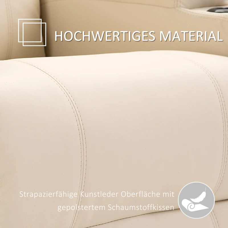 HOMCOM massagestoel, relaxstoel, tv-stoel massagefunctie 5 massagestanden ligfunctie PU-leer hout metaal schuimstof crèmewit 82 x 97 x 110 cm