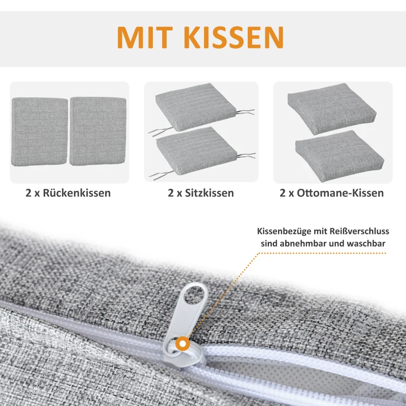 Outsunny 5-delige tuinmeubelset met rugkussens zitkussens balkonmeubel met 3-traps verstelbare rugleuning gehard glas aluminium stof schuimstof grenenhout grijs + wit 61 x 82 x 90 cm