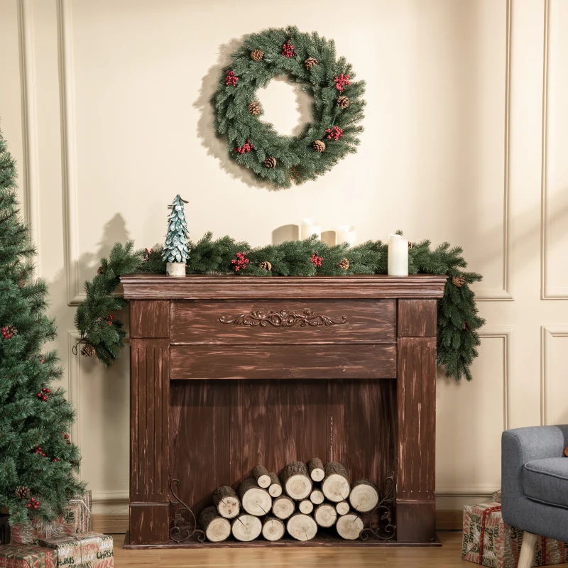 HOMCOM dennenkrans deurkrans kerstkrans achterzijde met ophanglus PE groen Ø60 x 8 cm