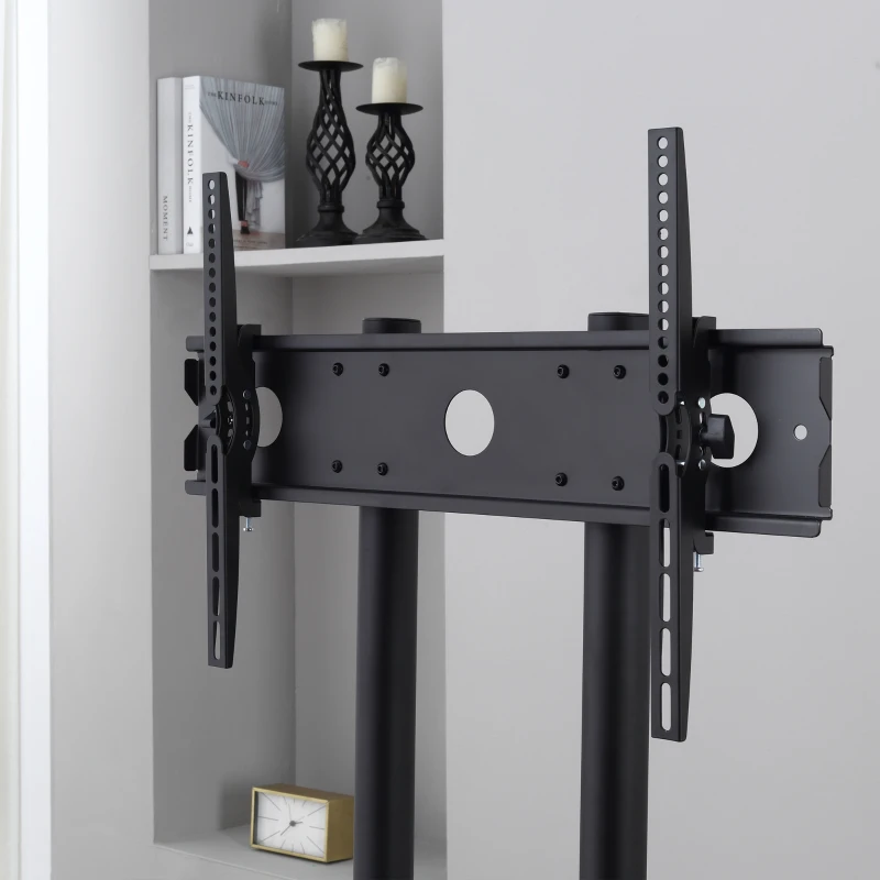 HOMCOM verrijdbaar tv-meubel met wielen universele verrijdbare trolley Tv-meubel met verstelbare hoogte ultra stabiele beugel tv-tafel metaal zwart 85,5 x 73 x 170 cm