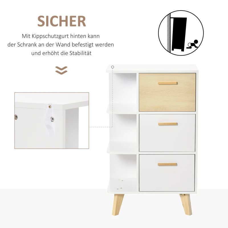 HOMCOM opbergkast multifunctionele kast garderobe linnenkast dressoir met lade spaanplaat wit + origineel hout 60 x 40 x 100 cm