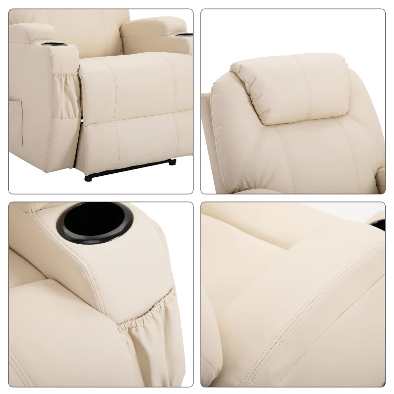 HOMCOM massagestoel, relaxstoel, tv-stoel, massagefunctie, ligfunctie, kunstleer hout metaal schuimstof, beige, 82 x 97 x 110 cm(m-7)