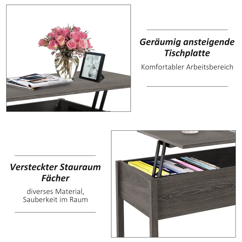 HOMCOM salontafel bijzettafel salontafel salontafel tafelblad woonkamer tafel opslag hefbaar tafelblad spaanplaat bruin 98 x 48 x 45 cm