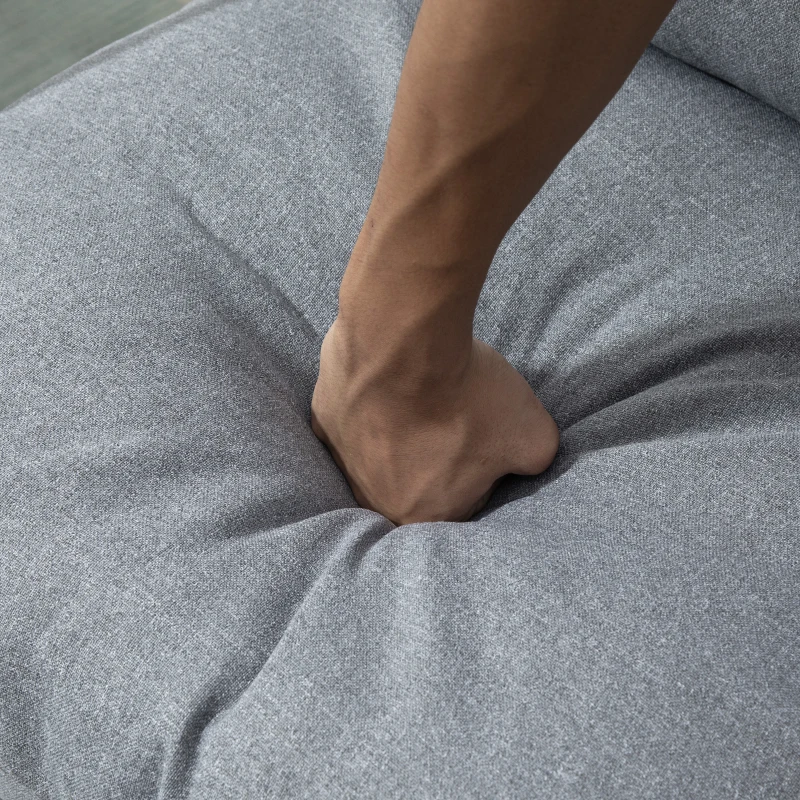 HOMCOM woonkamer stoel bureaustoel gestoffeerde stoel fauteuil eetkamerstoel met rugleuning schuim, linnenachtig polyester metaal grijs + zwart 61 x 76 x 96 cm