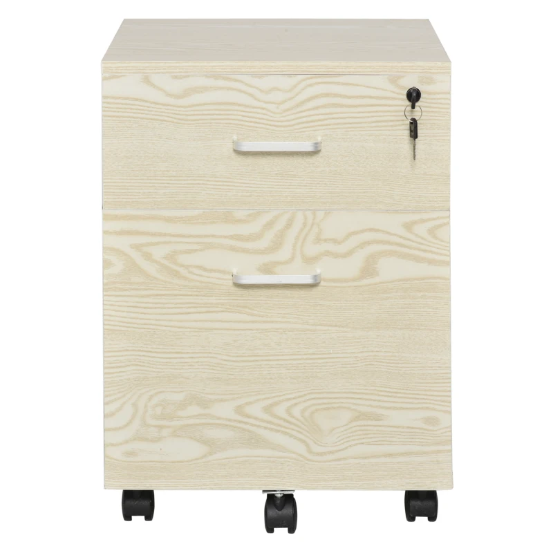 Vinsetto ladeblok archiefkast kantoorcontainer met 2 lades 2 sleutels kantoorkast opbergruimte, ladeblok 5 universele wielen spaanplaat naturel 40 x 44 x 54,6 cm