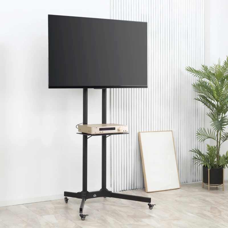 HOMCOM verrijdbaar tv-meubel met wielen universele verrijdbare trolley Tv-meubel met verstelbare hoogte ultra stabiele beugel tv-tafel metaal zwart 85,5 x 73 x 170 cm