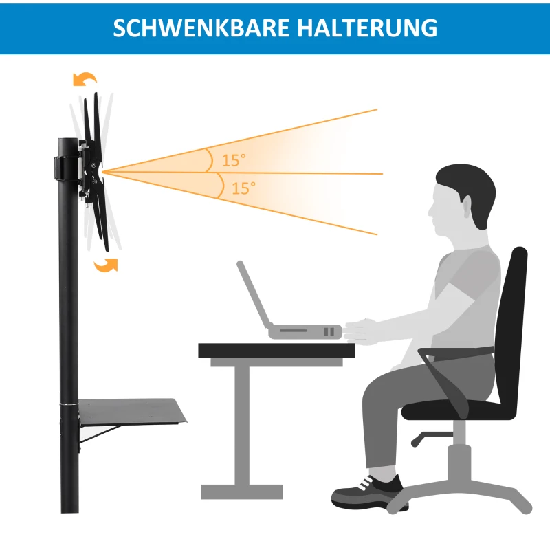 HOMCOM verrijdbaar tv-meubel met wielen universele verrijdbare trolley Tv-meubel met verstelbare hoogte ultra stabiele beugel tv-tafel metaal zwart 85,5 x 73 x 170 cm