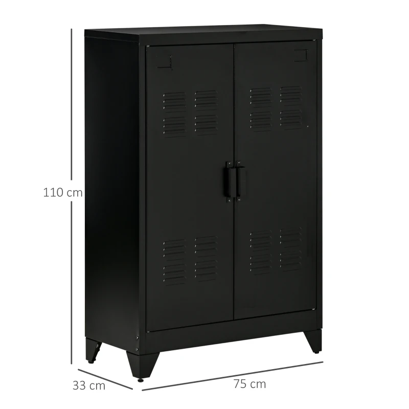 HOMCOM dressoir archiefkast met gelamelleerde deuren garderobe opbergkast industriële metalen kast met 2 verstelbare planken woonkamer slaapkamer zwart 75 x 33 x 110 cm(m-3)