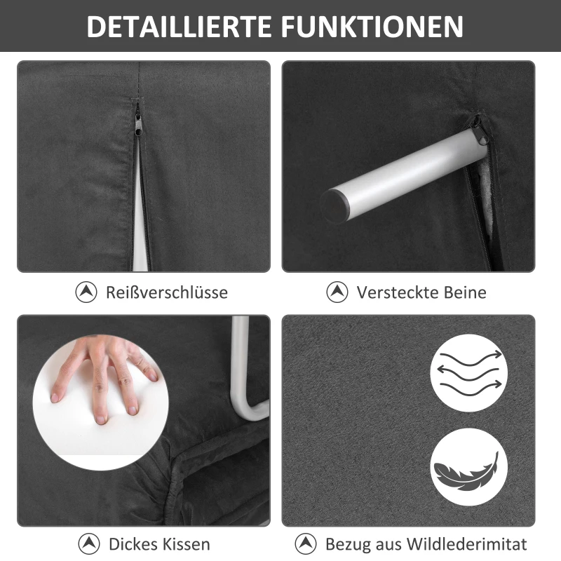 HOMCOM tweezits bedbank met armleuningen, 3-in-1 slaapbank, logeerbed, opvouwbare matras, opklapbed, chaise longue, multifunctioneel, imitatie-suède grijs 105 x 80 x 78 cm(m-6)