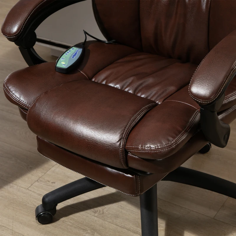 Vinsetto bureaustoel stoel directiestoel draaibare stoel met massagefunctie ligfunctie kunstleer schuimstof PP kunststof nylon bruin 68,5 x 68,5 x 119-127 cm(m-9)