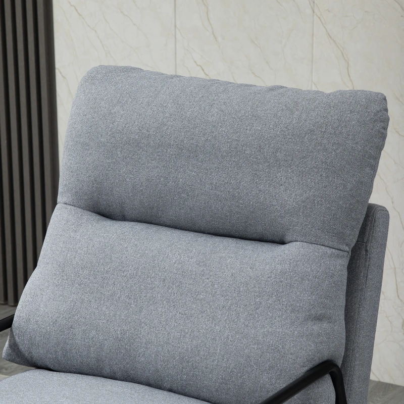 HOMCOM woonkamer stoel bureaustoel gestoffeerde stoel fauteuil eetkamerstoel met rugleuning schuim, linnenachtig polyester metaal grijs + zwart 61 x 76 x 96 cm