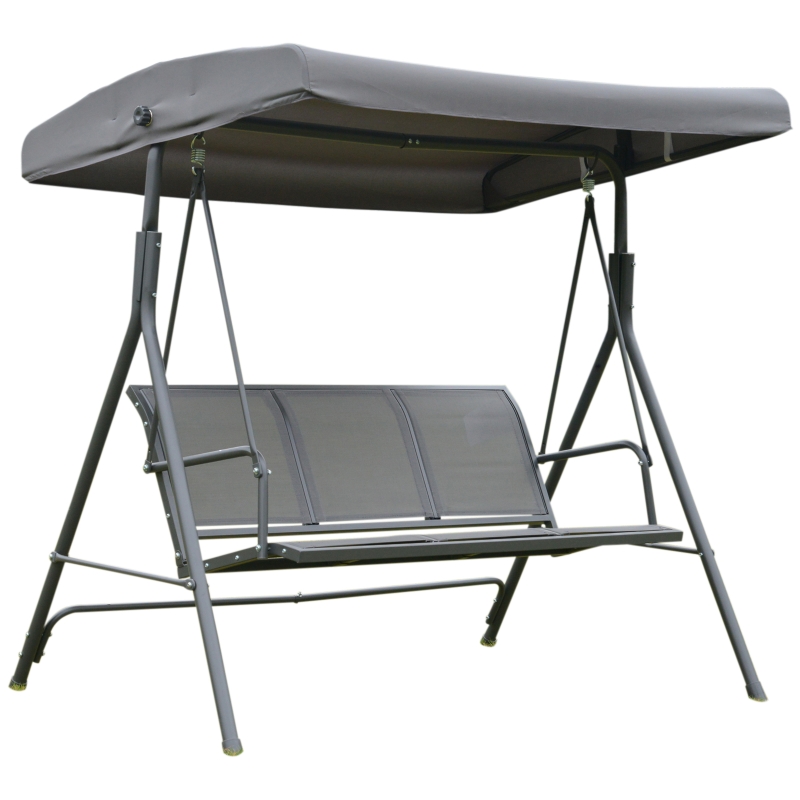 Outsunny Columpio Balancín Jardín de 3 Plazas con Techo Parasol Ajustable Respaldo Transpirable y Marco de Acero para Terraza Balcón Exterior 175x118x159 cm Gris