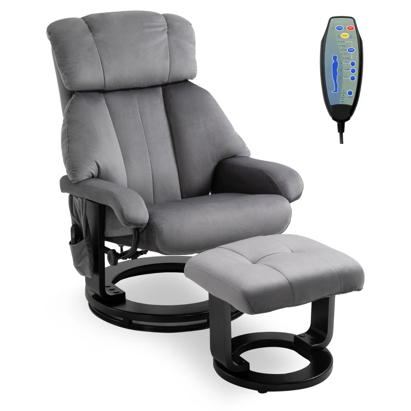 HOMCOM massagefauteuil TV fauteuil fauteuil met kruk massagefunctie fluweelachtig polyester grijs 76 x 80 x 102 cm(m-11)