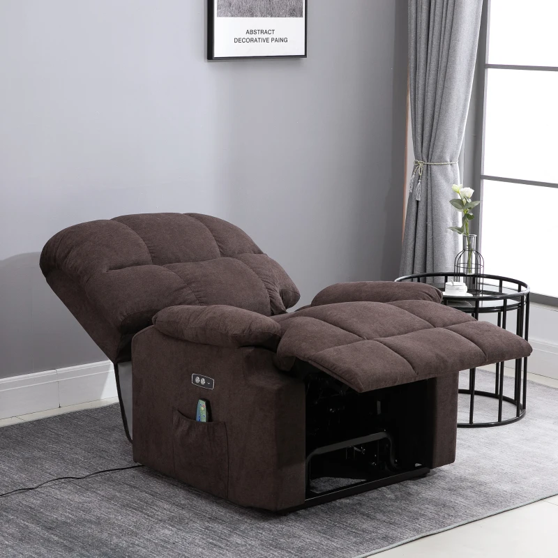 HOMCOM massagestoel opstahulp relaxstoel met verwarmingsfunctie verstelbaar USB-afstandsbediening kort pluche bruin 83 x 95 x 105 cm(m-7)