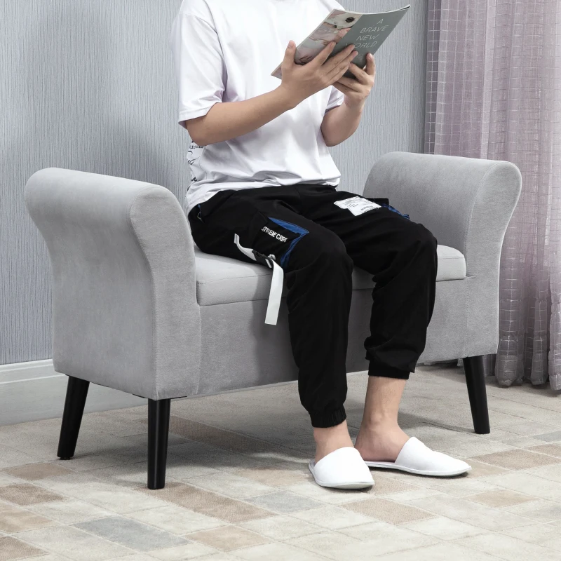 HOMCOM bank gestoffeerde bank met opbergruimte armleuningen borstbank moderne gang slaapkamer woonkamer fluweelzacht polyester rubber hout lichtgrijs 115,5 x 43,5 x 66 cm