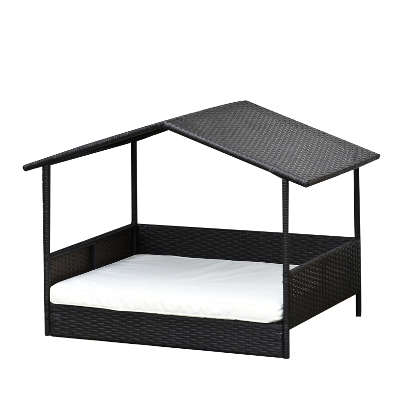 Rotan hondenhok hondenbed met kussen in de vorm van een huis hondenhok voor buiten stalen frame PP