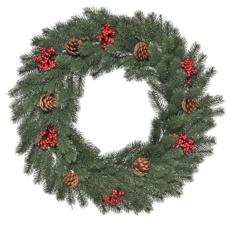 HOMCOM dennenkrans deurkrans kerstkrans achterzijde met ophanglus PE groen Ø60 x 8 cm