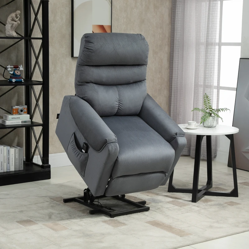 HOMCOM tv-stoel met massagefunctie opstahulp afstandsbediening, verwarming elektrisch ligfunctie polyester stof metaal donkergrijs 79 x 97 x 103 cm