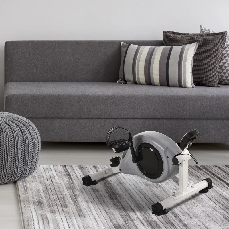 HOMCOM Hometrainer, mini-fiets, pedaaltrainer, trainingsfiets met LCD-display, 8-niveaus magnetische weerstand, staal, grijs, 40 x 62 x 38 cm