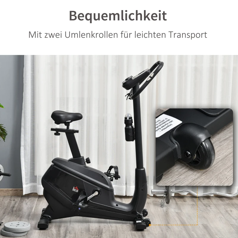 HOMCOM hometrainer fietstrainer hometrainer magnetische hartslagmeting LCD computerdisplay fitnessfiets verstelbaar 150 kg staal zwart 94 x 54 x 142 cm