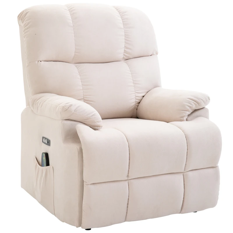 HOMCOM massagestoel opstahulp relaxstoel met verwarmingsfunctie USB-afstandsbediening kort pluche crème 83 x 95 x 105 cm