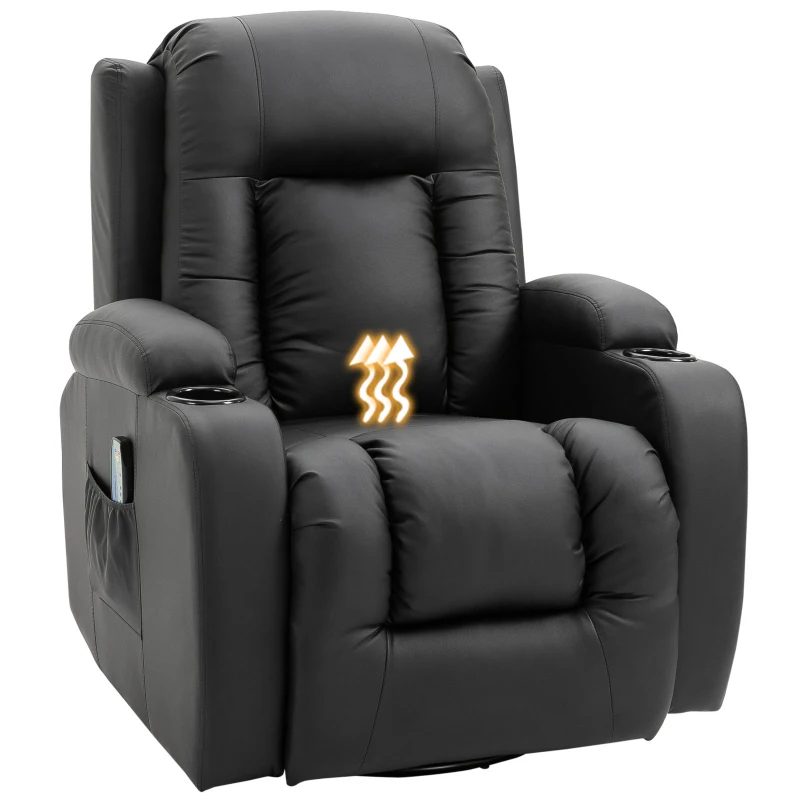 HOMCOM massagestoel tv-stoel relaxstoel tv stoel warmhoudfunctie schommelfunctie met afstandsbediening ligfunctie zwart 90 x 93 x 103 cm