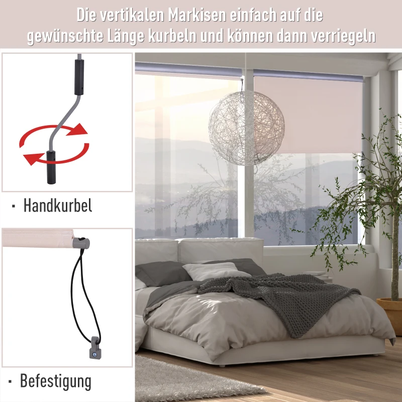 Outsunny verticale luifel balkonluifel verticale luifel windbescherming zijrolgordijn privacybescherming met handslinger polyester + aluminium crèmewit 140 x 250 cm