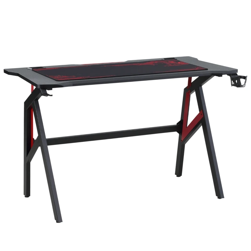 HOMCOM Gamingtafel bureau met koptelefoonhaak bekerhouder R-vormige computertafel MDF metaal zwart + rood 120 x 58 x 75 cm