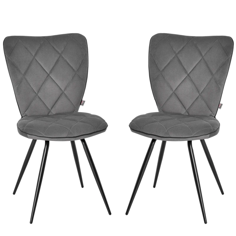 HOMCOM set van 2 eetkamerstoelen keukenstoel gestoffeerde stoel met rugleuning flanel schuimstof staal grijs + zwart 47 x 62 x 91 cm