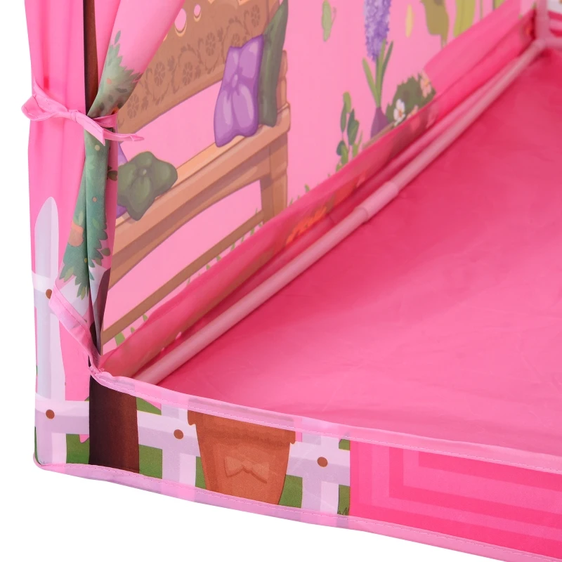 HOMCOM Girls Kids Pink Tent Play Princess House patterned Foldable with Easy Setup Doors Gift
