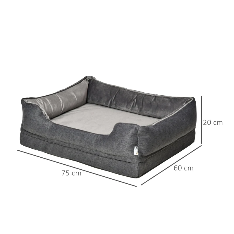 PawHut huisdier bed hondenmat hondenkussen hondenmatras hoes afneembaar wasbaar hondenbed huisdier bed hondenbank huisdier bed voor kleine honden katten traagschuim grijs 75 x 60 x 20 cm