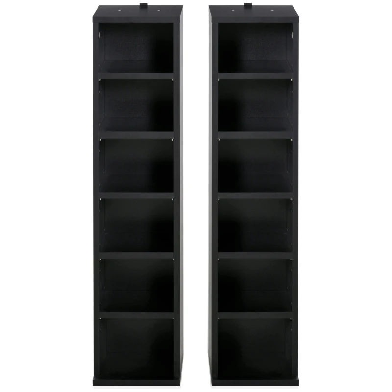 HOMCOM 204 CD Media Display Shelf Unit Set of 2 Blu-Ray Tower Rack w/ Adjustable Shelves Bookcase Storage Organiser, Black