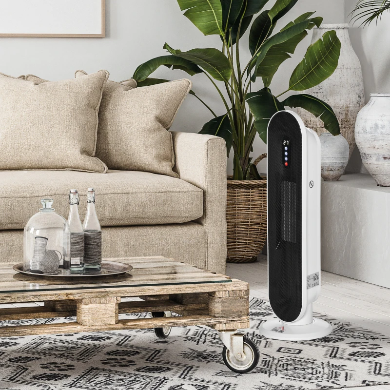 HOMCOM kachel ventilatorkachel 2000W elektrische kachel keramische verwarmingstoren met afstandsbediening 24-uurs timer oscillatie kachel verwarming metaal kunststof wit + zwart 21 x 21 x 63,5 cm(m-10)