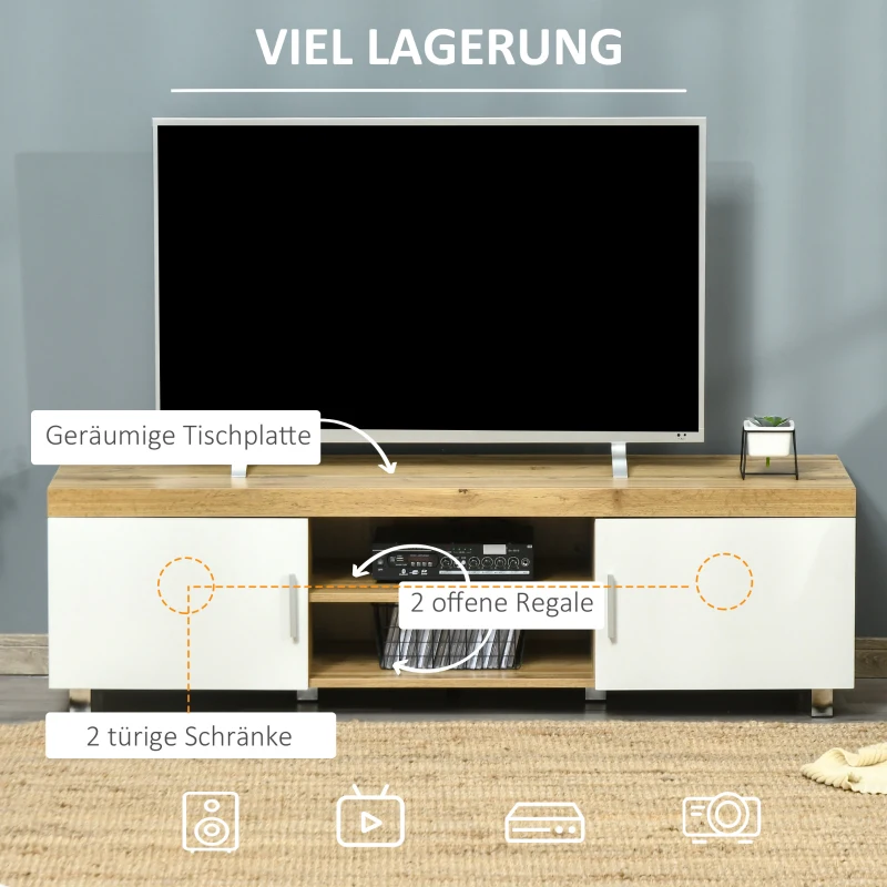 HOMCOM TV-tafel TV-meubel TV-bord TV-meubel TV-meubel TV-ladekast voor TV's tot 63 inch 2 planken en kabelgaten MDF eiken + wit 140 x 40 x 41,5 cm