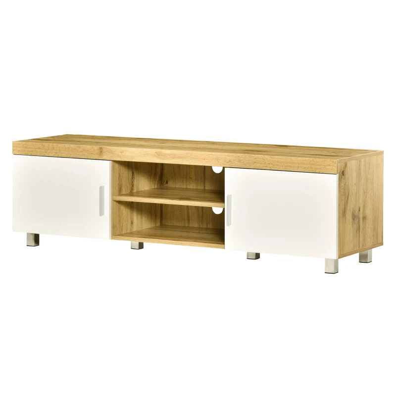 HOMCOM TV-tafel TV-meubel TV-bord TV-meubel TV-meubel TV-ladekast voor TV's tot 63 inch 2 planken en kabelgaten MDF eiken + wit 140 x 40 x 41,5 cm