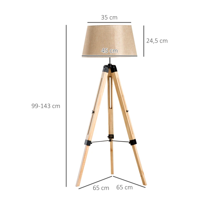 HOMCOM Lampa de Sol Design cu Trepied in Lemn Inaltime Reglabila, Bej