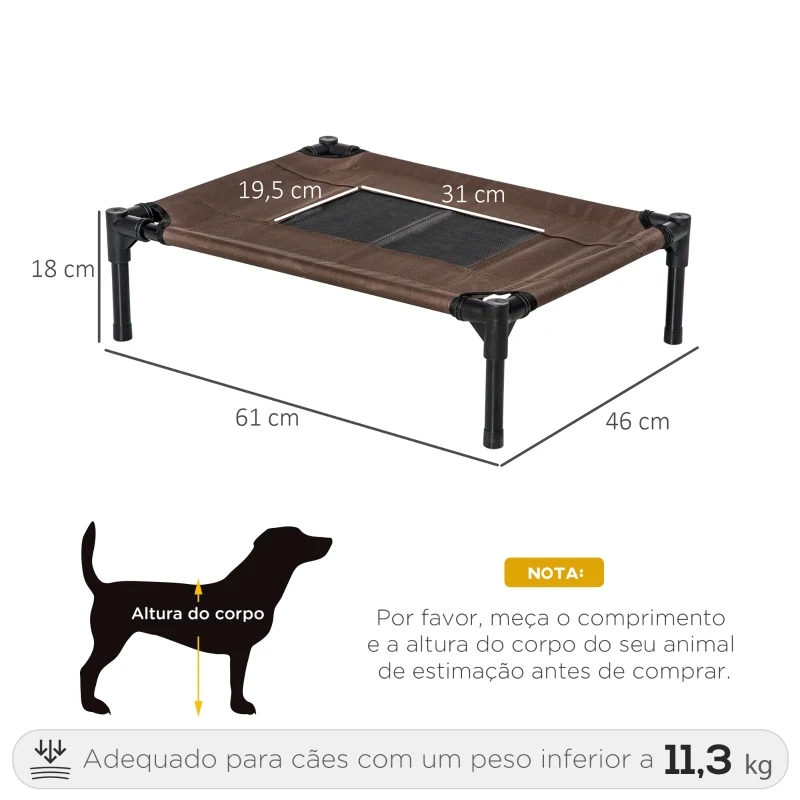 PawHut Cama para Animais de Estimação Cama Elevada para Cães Gatos Portátil Tecido Transpirável para Exterior Interior 64x46x18cm Marrom
