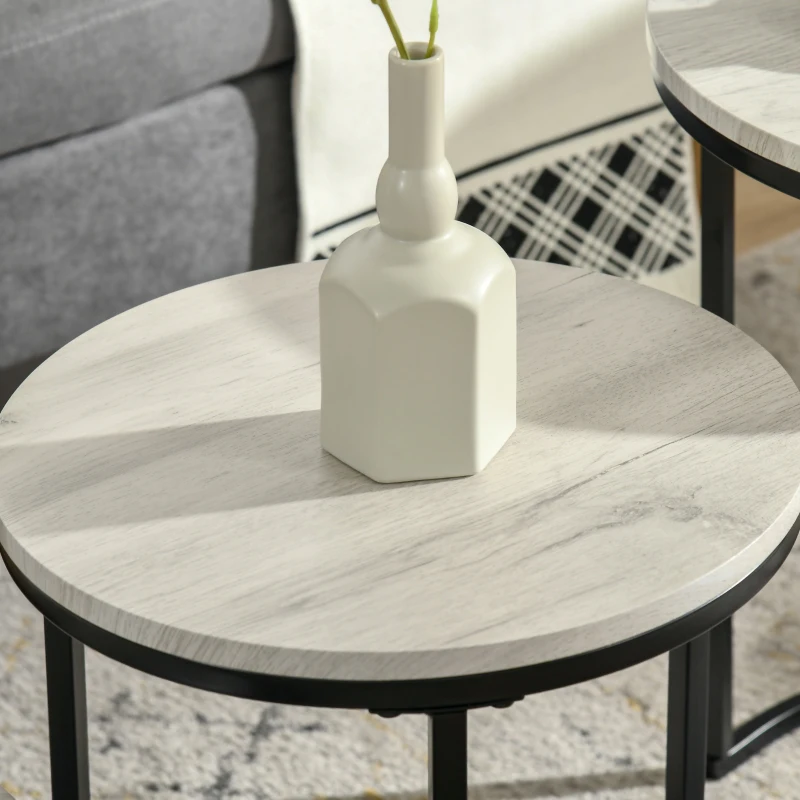 HOMCOM set van 3 bijzettafel nachtkastje decoratief salontafel deksel rieten tafel salontafel salontafel nestbaar opberger MDF metaal zwart + grijs + wit Ø51 x 60 cm / Ø40 x 50 cm / Ø30 x 40 cm