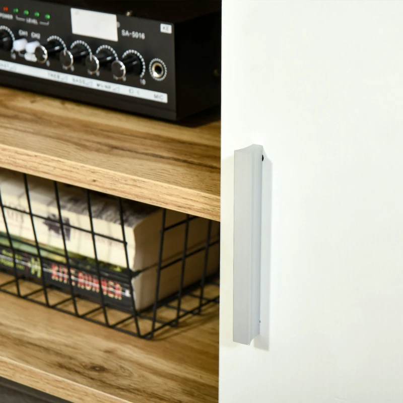 HOMCOM TV-tafel TV-meubel TV-bord TV-meubel TV-meubel TV-ladekast voor TV's tot 63 inch 2 planken en kabelgaten MDF eiken + wit 140 x 40 x 41,5 cm