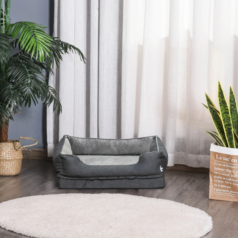 PawHut huisdier bed hondenmat hondenkussen hondenmatras hoes afneembaar wasbaar hondenbed huisdier bed hondenbank huisdier bed voor kleine honden katten traagschuim grijs 75 x 60 x 20 cm