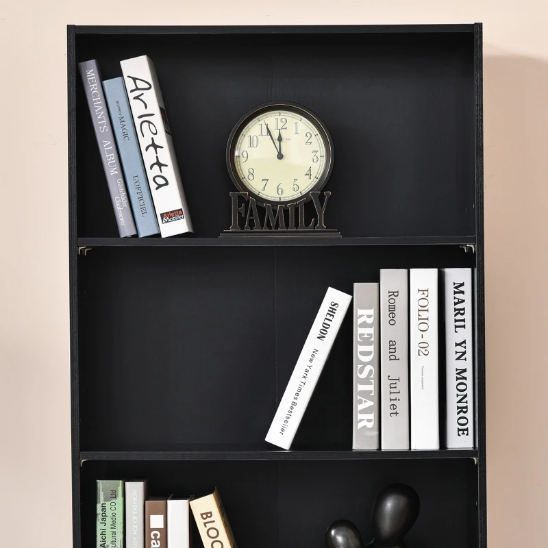 HOMCOM Estante para Livros de 5 Níveis com Prateleira Ajustável e Desenho Anti-Tombo Estante de Armazenamento 63x29,5x176 cm Preto