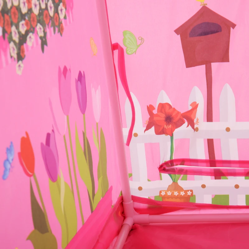 HOMCOM Girls Kids Pink Tent Play Princess House patterned Foldable with Easy Setup Doors Gift