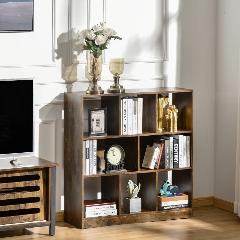HOMCOM Storage Shelf 3-Tier Bookcase Display Rack Home Organizer for Home Office, Living Room, Playroom, Rustic Brown