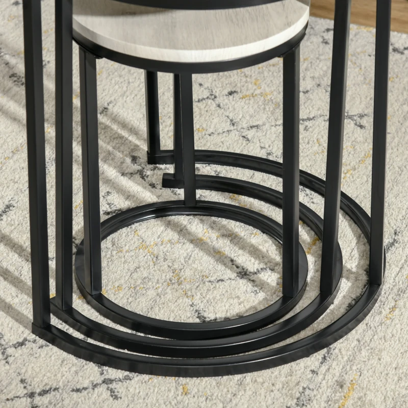 HOMCOM set van 3 bijzettafel nachtkastje decoratief salontafel deksel rieten tafel salontafel salontafel nestbaar opberger MDF metaal zwart + grijs + wit Ø51 x 60 cm / Ø40 x 50 cm / Ø30 x 40 cm