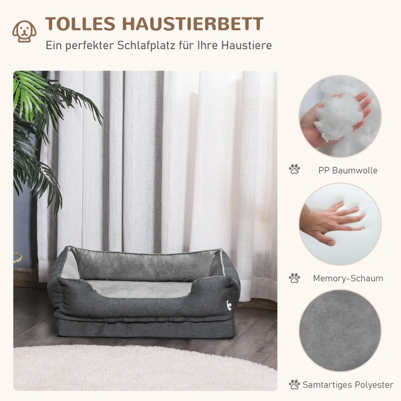 PawHut huisdier bed hondenmat hondenkussen hondenmatras hoes afneembaar wasbaar hondenbed huisdier bed hondenbank huisdier bed voor kleine honden katten traagschuim grijs 75 x 60 x 20 cm