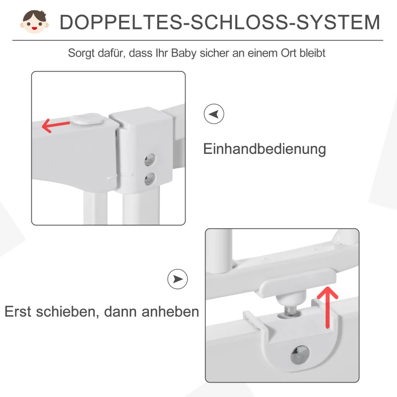 HOMCOM Türschutzgitter Treppenschutzgitter für 6-24 monatliche Kinder Türöffnungen Flure Treppen 97-108 cm breit erweiterbar Weiß