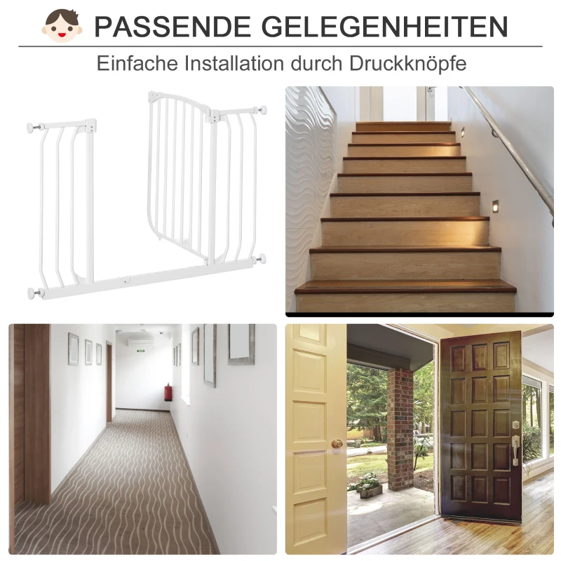 HOMCOM Türschutzgitter Treppenschutzgitter für 6-24 monatliche Kinder Türöffnungen Flure Treppen 97-108 cm breit erweiterbar Weiß