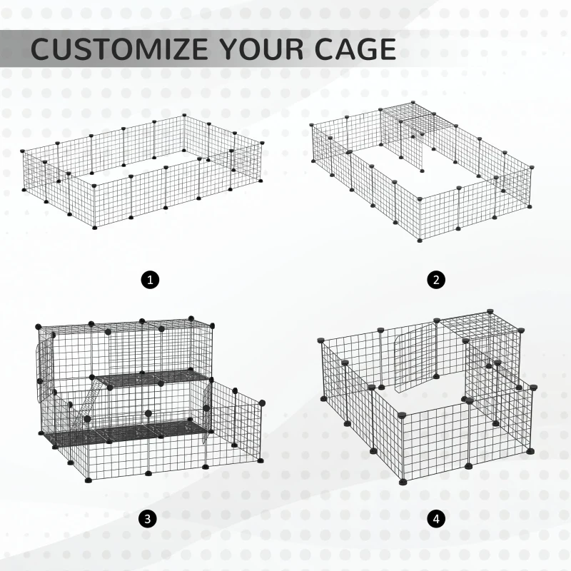 PawHut Pet Playpen w/ Door Customisable Fence for Guinea Pigs Chinchillas Hedgehogs - Black