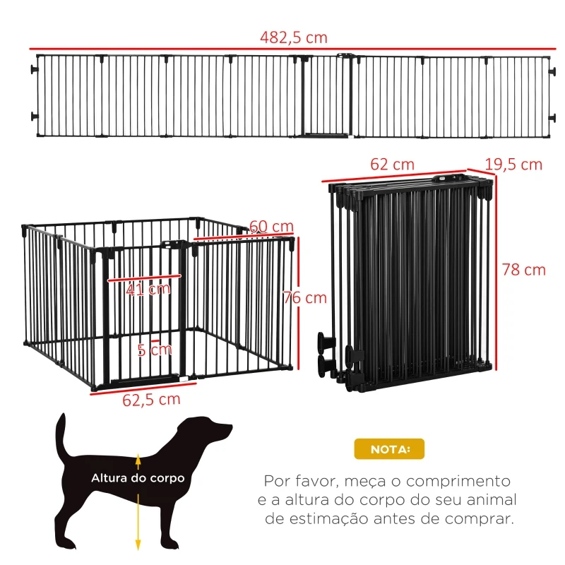 Pawhut Parque para Cães com 8 Painéis 60x76 cm Barreira de Proteção Animais de Estimação Dobrável Porta e Fechadura Dupla Preto